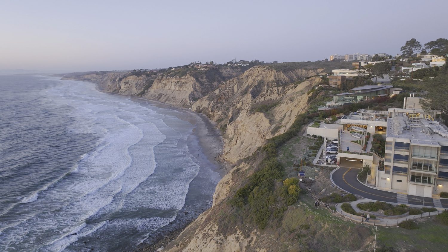 Drone view of the coastline above the surf